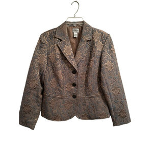 Chicos 1 Elegant Formal 3-Button Blazer Womens 8 Raised Pattern Champagne Gold